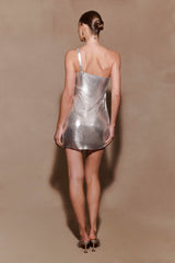Lyle One Shoulder Glow Mesh Mini Dress - Silver
